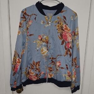 Belle Sky Powder Blue Floral Bomber Jacket